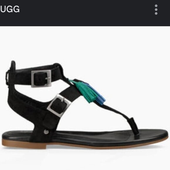 UGG Lecia Black Leather and Suede Ankle Wrap Sandal Size 9 NWOT - Picture 2 of 16